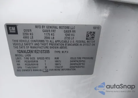 2014 Chevrolet Equinox 2Lt из США, поврежденный, VIN 1GNALCEK1EZ107205